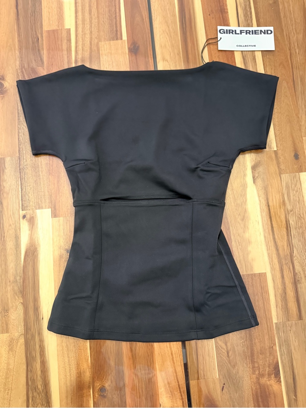NWT Girlfriend Collective Sz S Bea Cutout Baby Tee Top in Black Athleisure